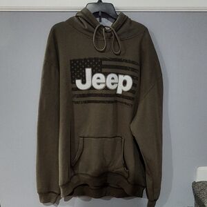 Jeep Men's Dark Olive Hoodie with Flag Design